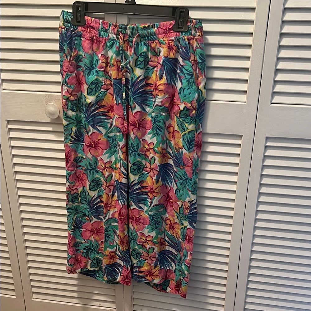 #1135= Vibrant Floral Print Pants W/ Pockets - Picture 1 of 4